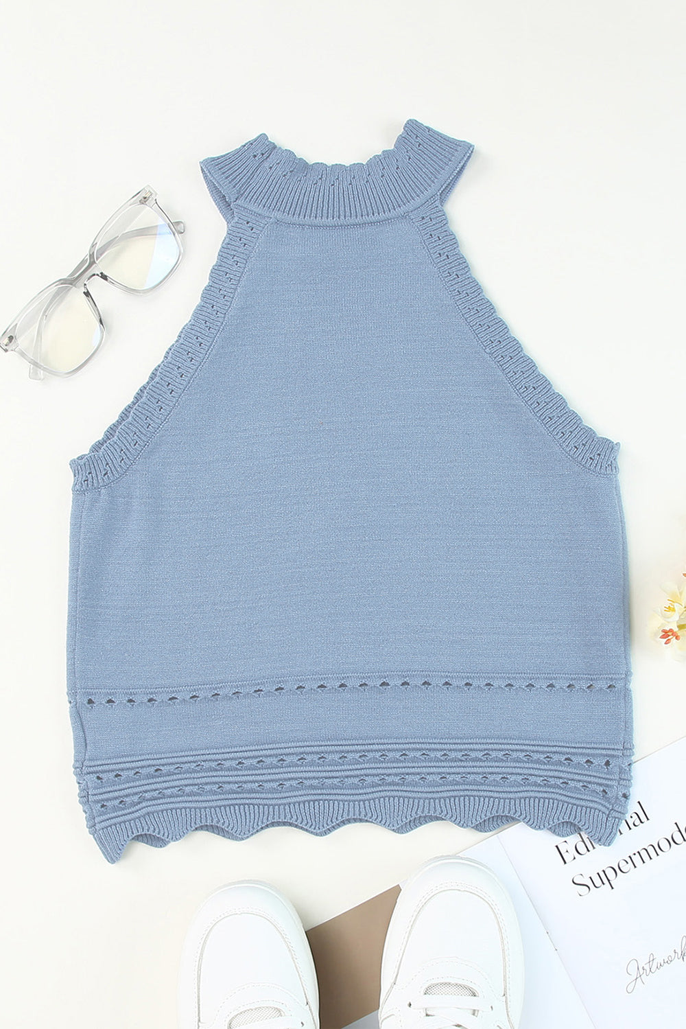 Eyelet Mock Neck Tank - The Boutie Shop