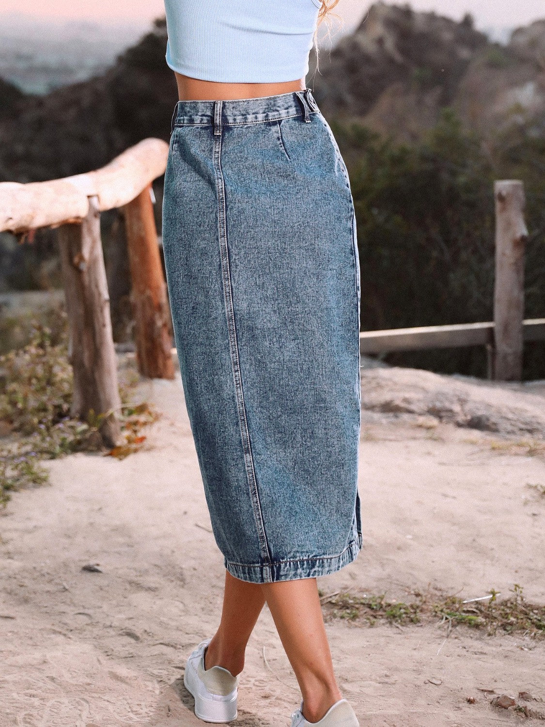 Button Down Denim Skirt - The Boutie Shop