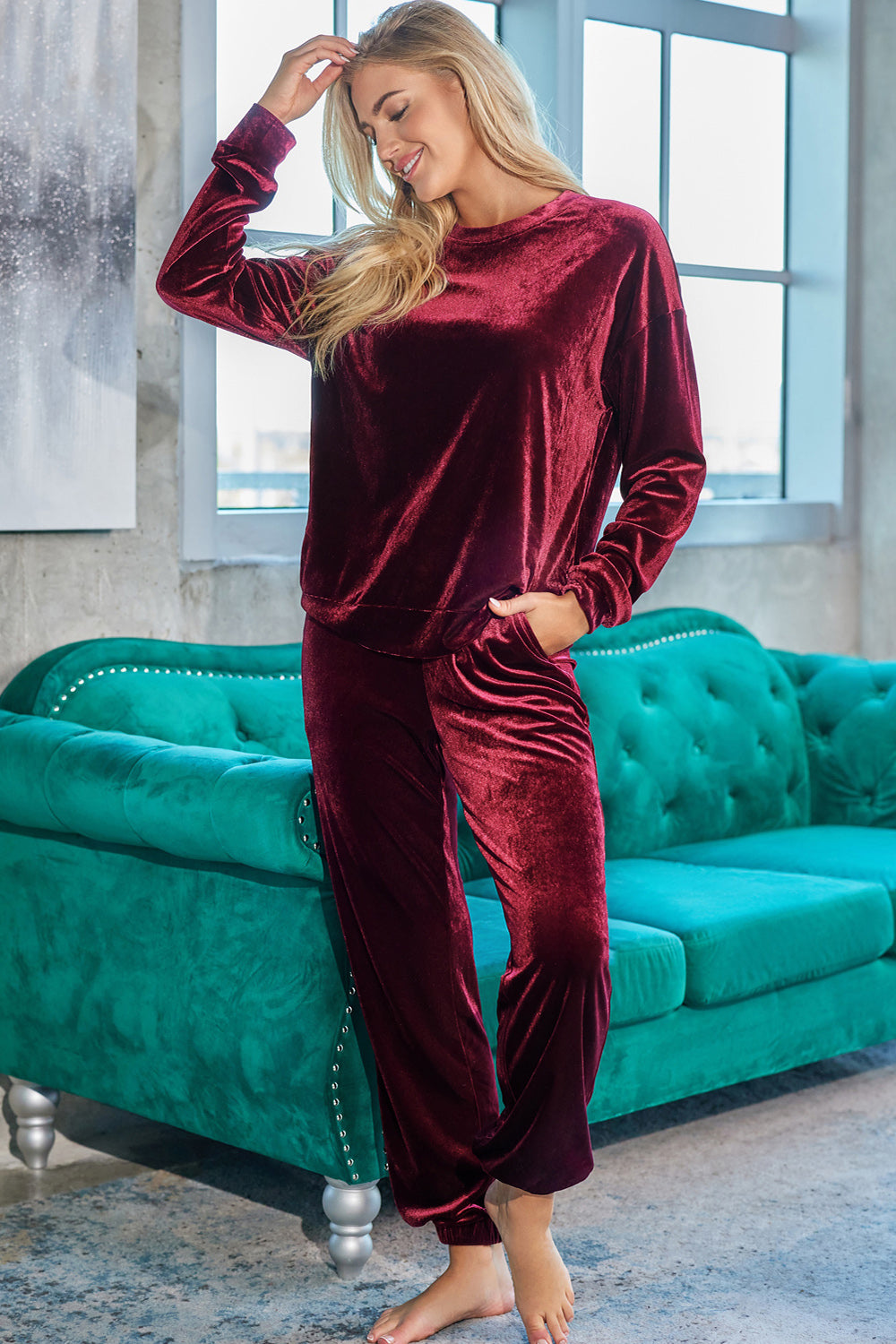 Long Sleeve Top and Pants Lounge Set - The Boutie Shop