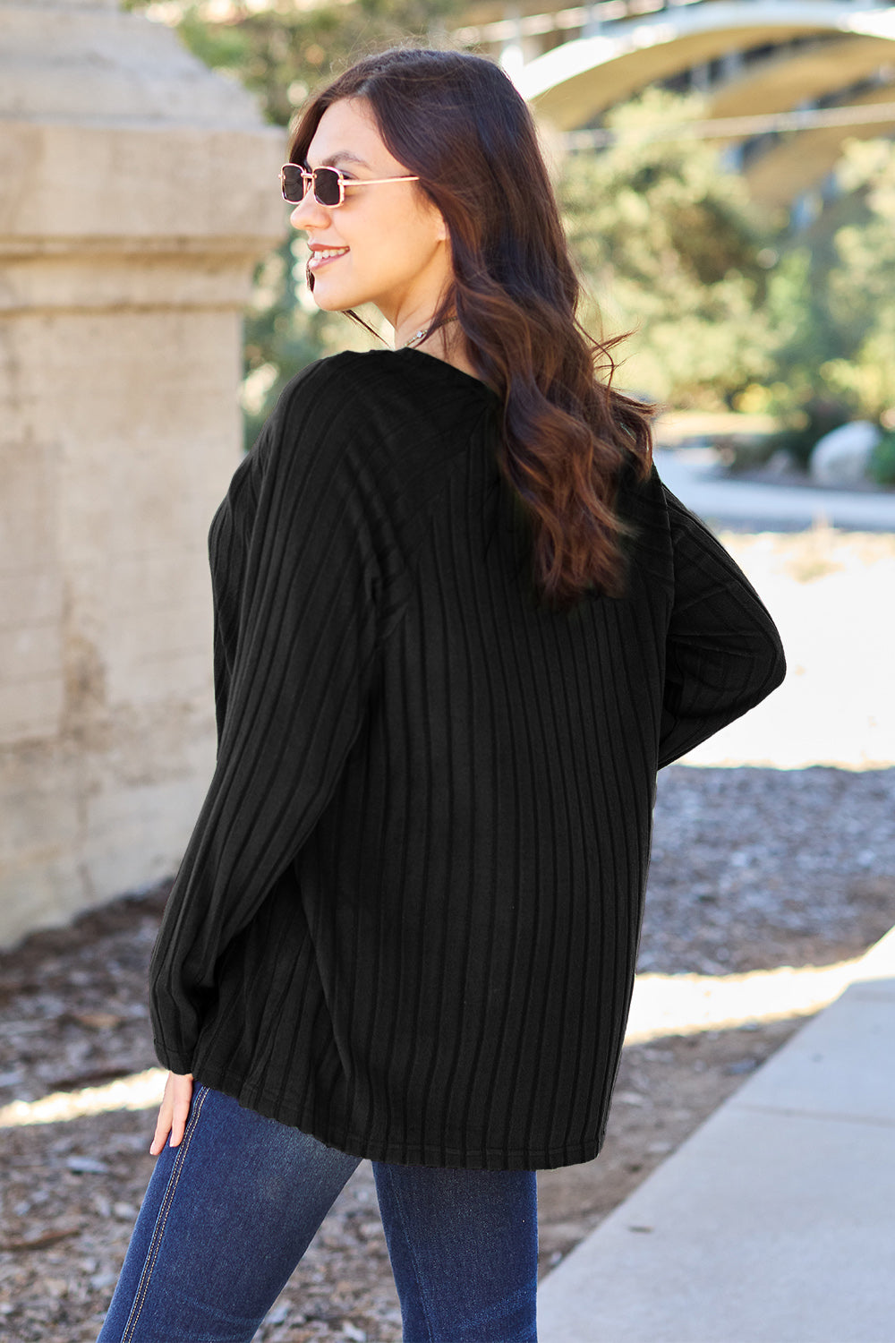 Basic Bae Full Size Ribbed Round Neck Long Sleeve Knit Top - The Boutie Shop