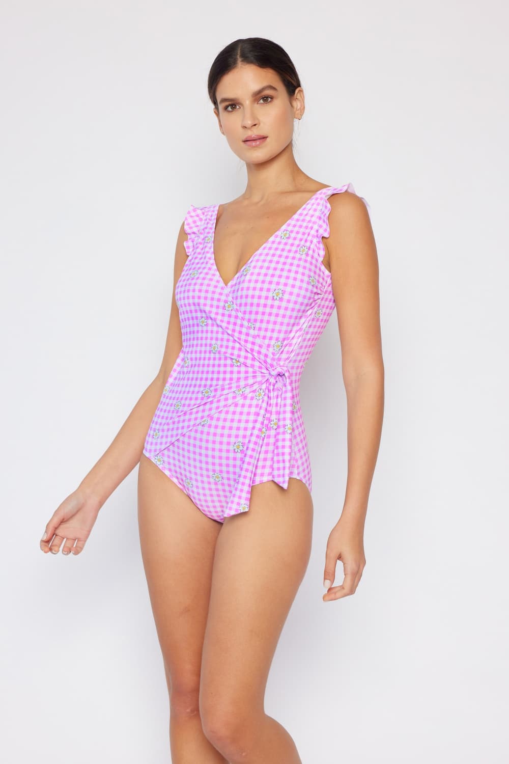 Marina West Swim Full Size Float On Ruffle Faux Wrap One-Piece in Carnation Pink - The Boutie Shop