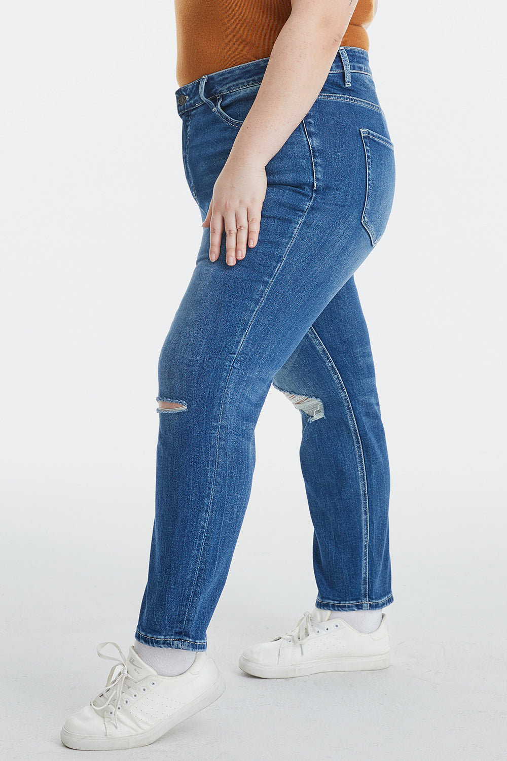 BAYEAS Full Size High Waist Distressed Washed Cropped Mom Jeans - The Boutie Shop