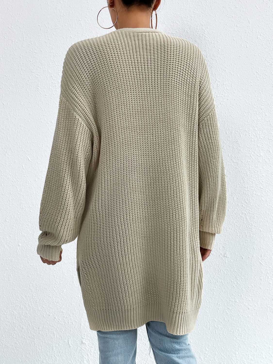 Open Front Dropped Shoulder Slit Cardigan - The Boutie Shop