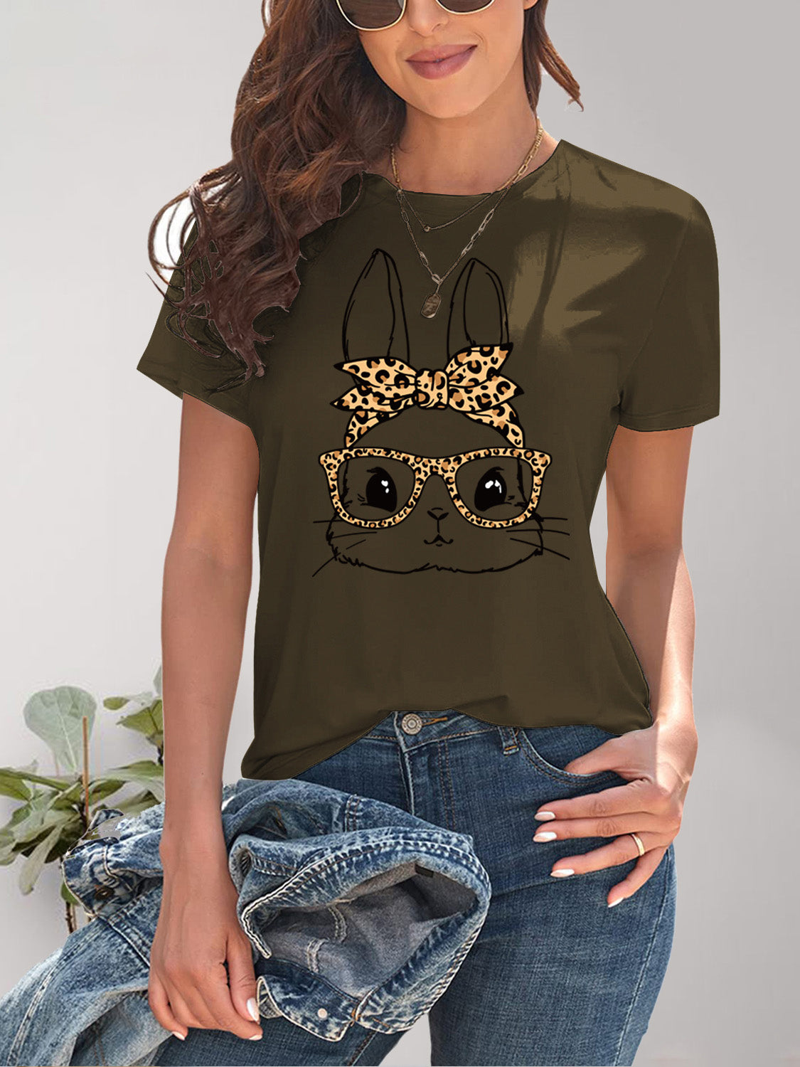 Rabbit Graphic Round Neck Short Sleeve T-Shirt - The Boutie Shop