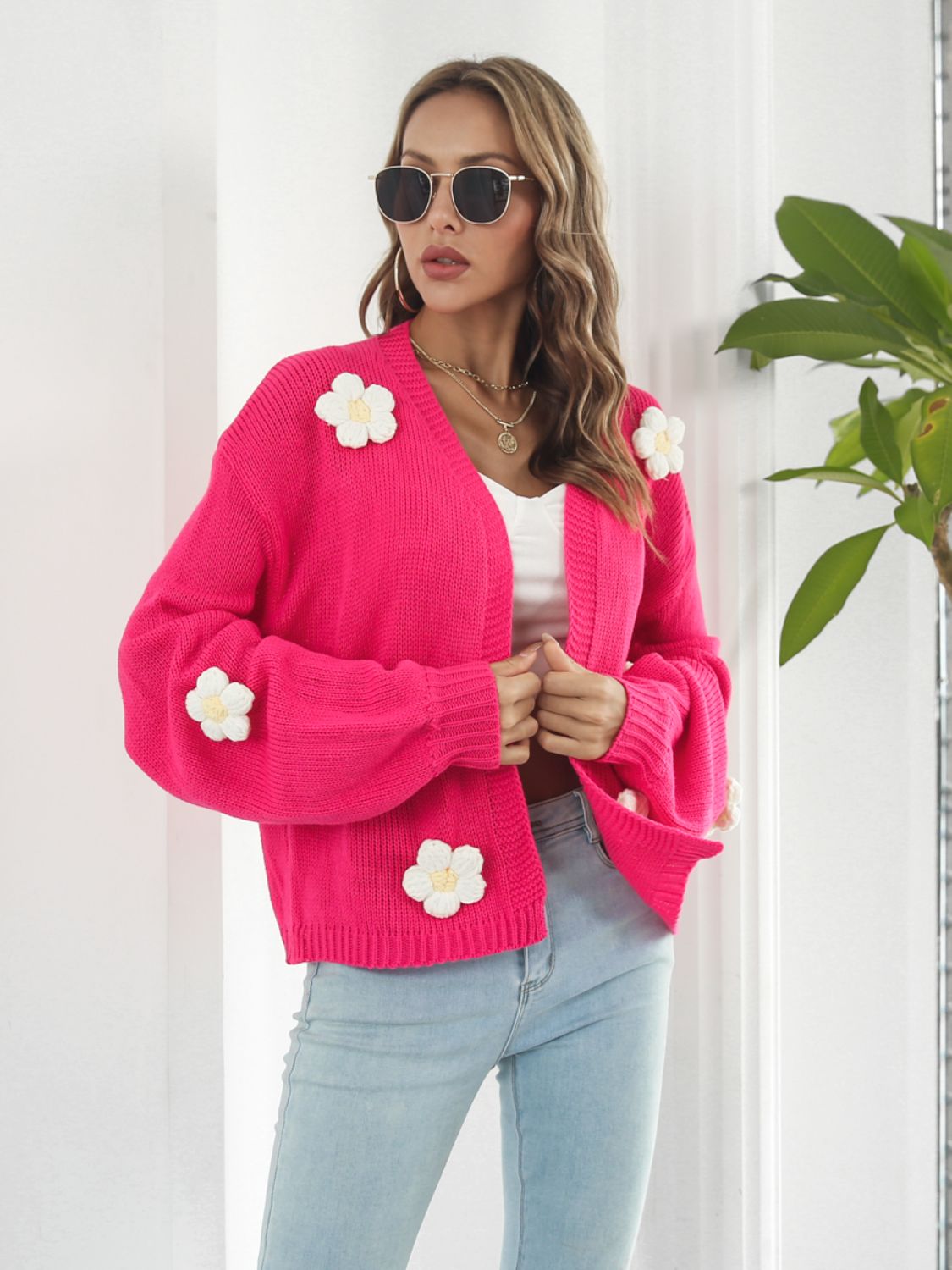 Floral Open Front Long Sleeve Cardigan - The Boutie Shop