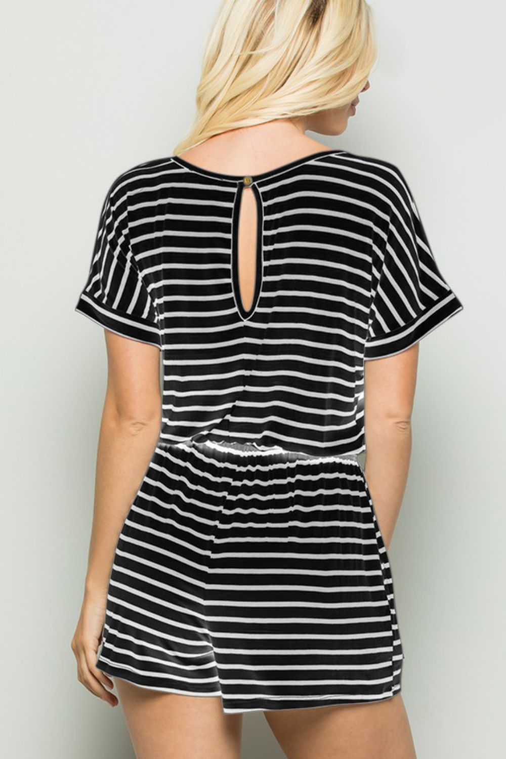 Heimish Full Size Striped Round Neck Short Sleeve Romper - The Boutie Shop