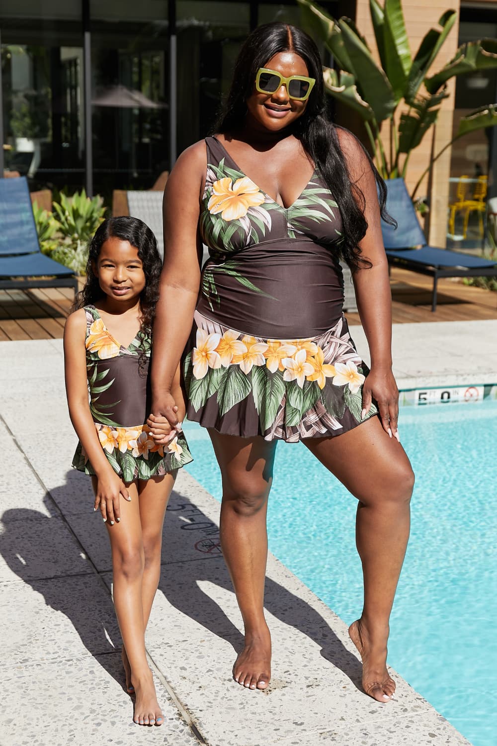 Marina West Swim Full Size Clear Waters Swim Dress in Aloha Brown - The Boutie Shop