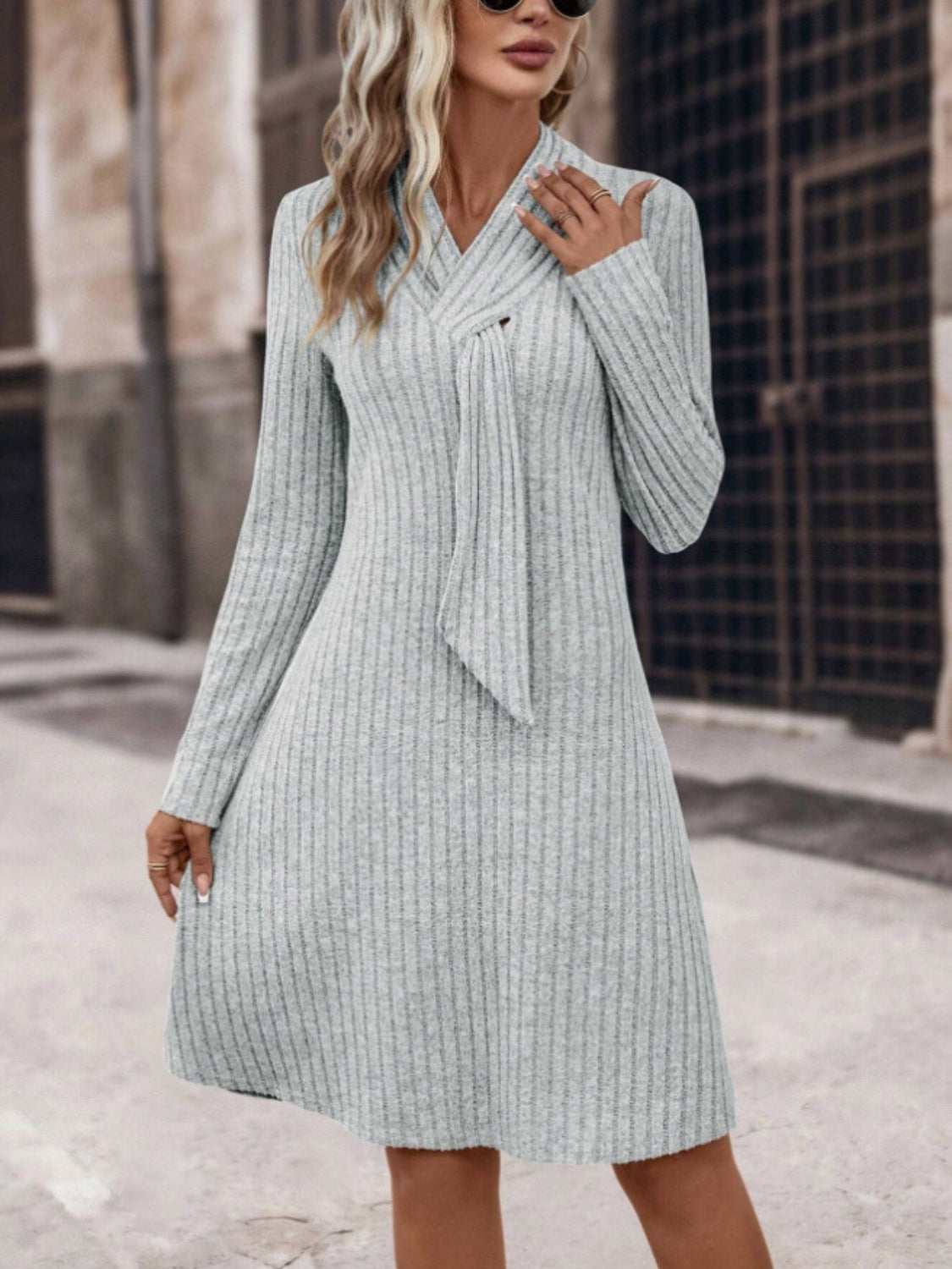 Ribbed Long Sleeve Sweater Dress - The Boutie Shop