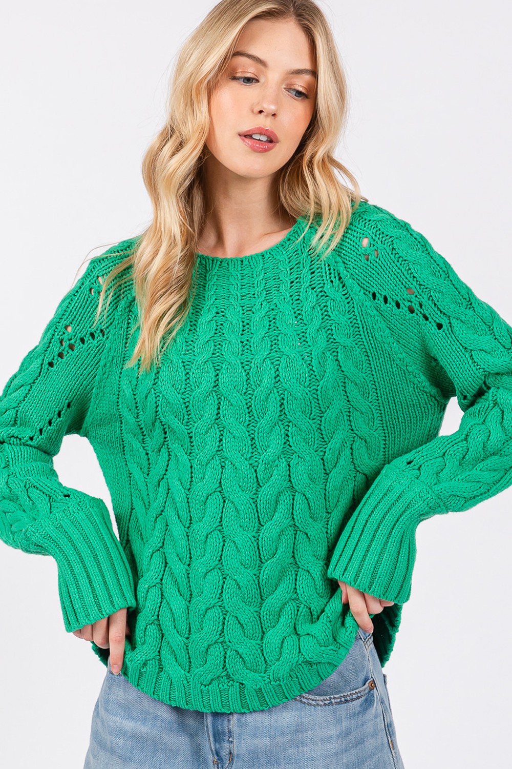 SAGE + FIG Cable-Knit Long Sleeve Sweater - The Boutie Shop