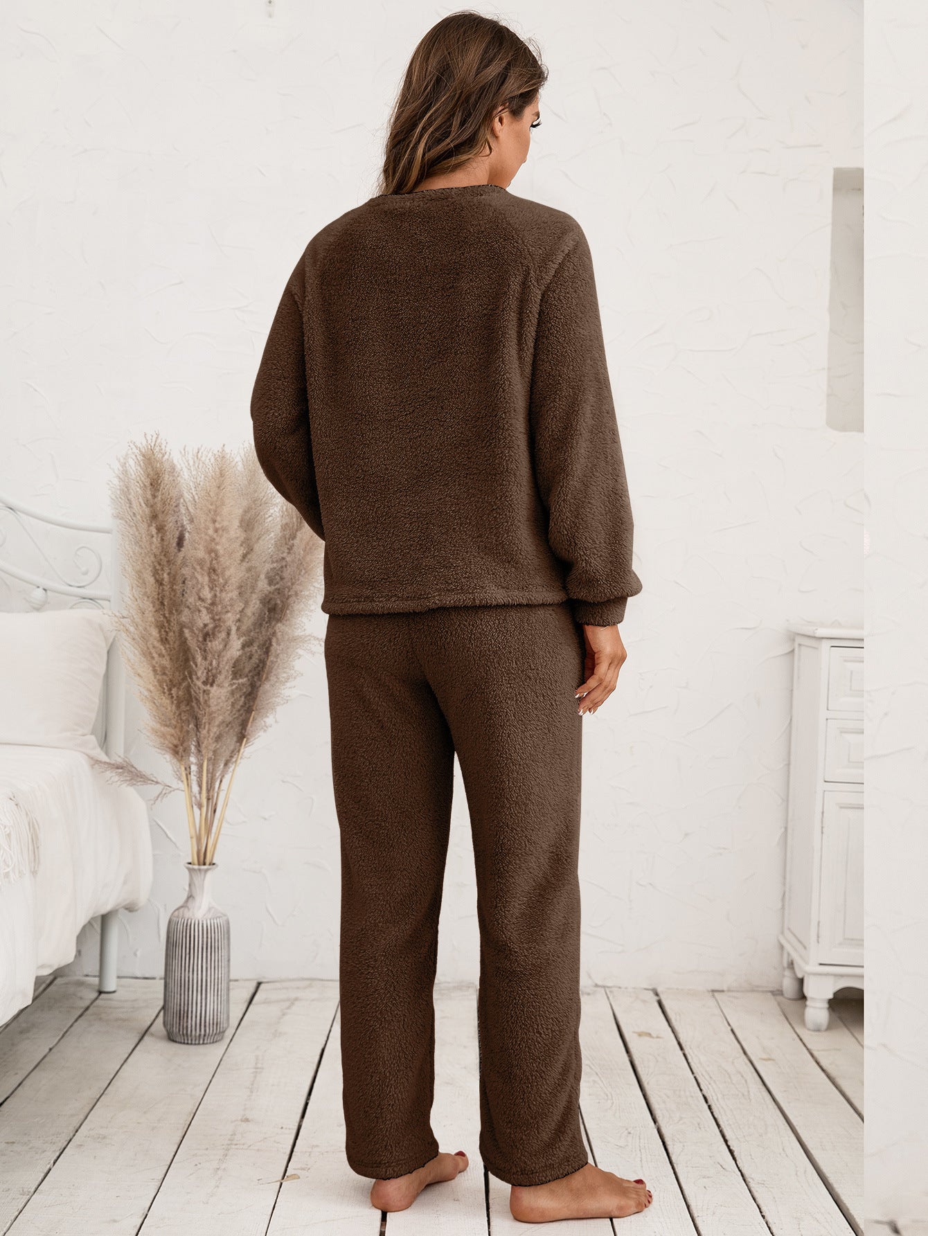 Ivy Lane Teddy Long Sleeve Top and Pants Lounge Set - The Boutie Shop