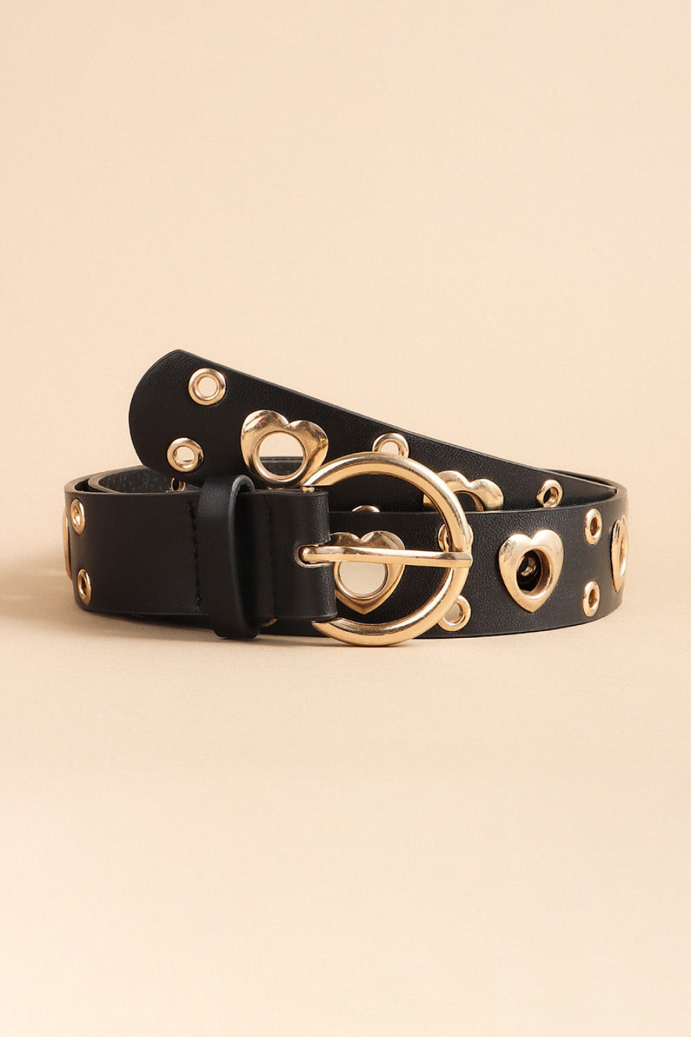 Heart Shape Alloy Detail PU Leather Belt - The Boutie Shop