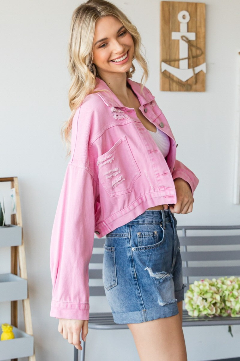 Veveret Fringe Distressed Button Up Denim Jacket - The Boutie Shop