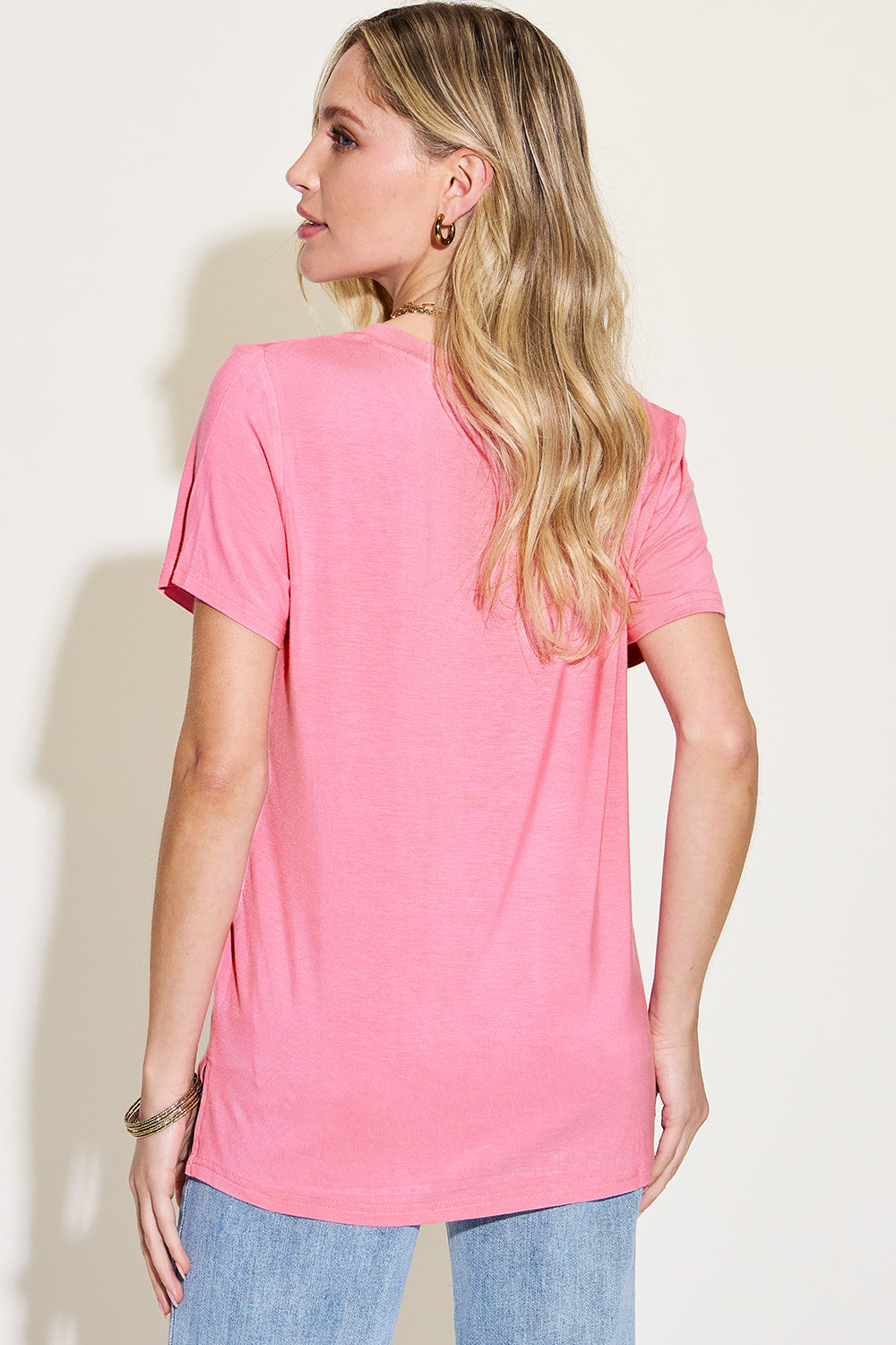 Basic Bae Full Size V-Neck High-Low T-Shirt - The Boutie Shop