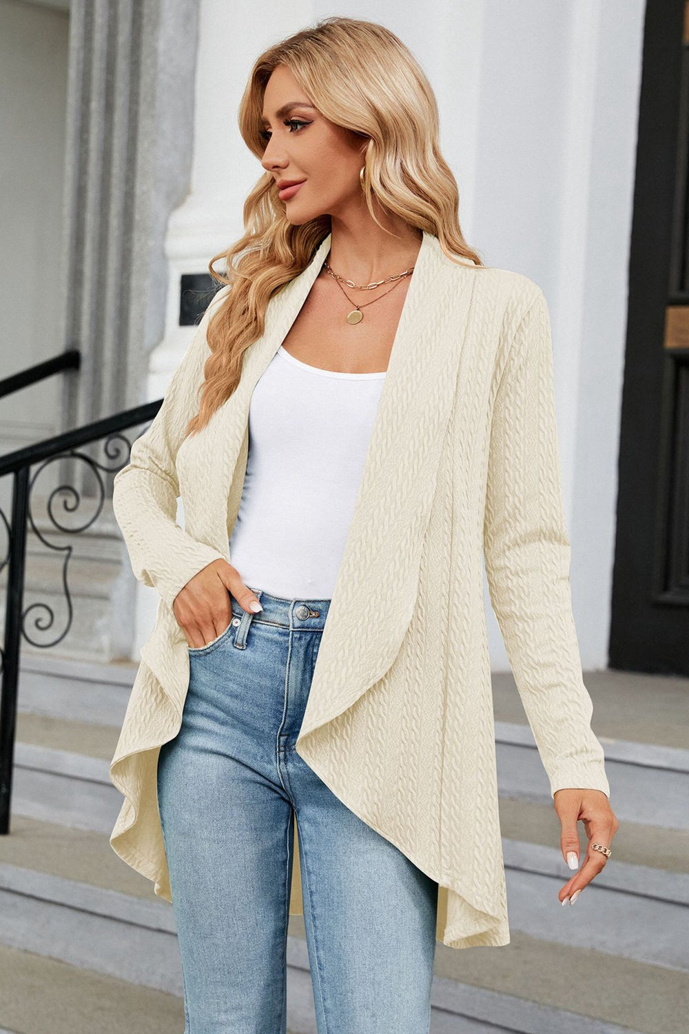 Open Front Long Sleeve Cardigan - The Boutie Shop