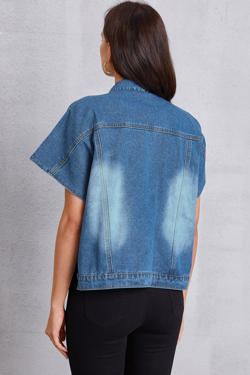 Pocketed Button Up Short Sleeve Denim Top - The Boutie Shop