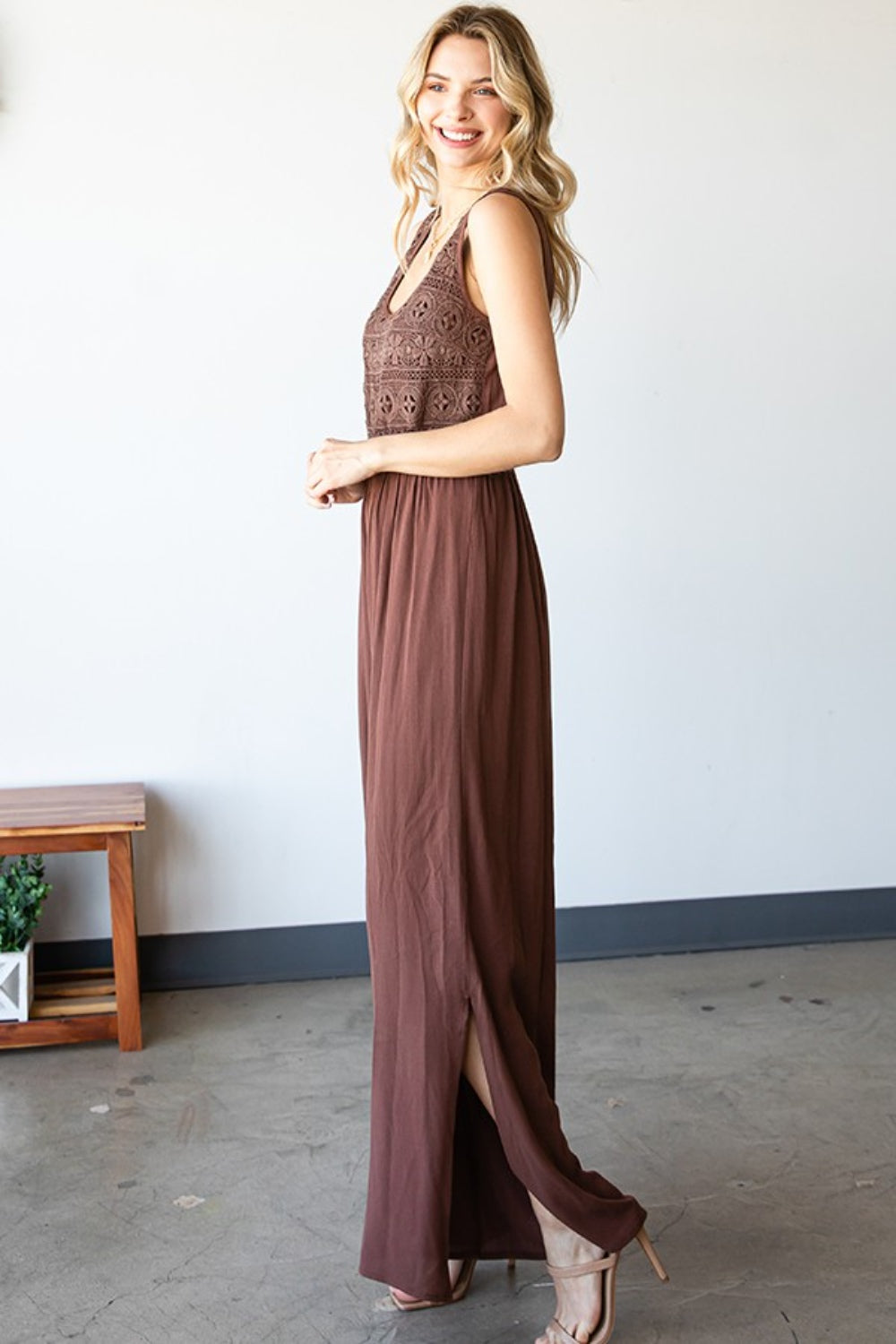 First Love Tie Back Sleeveless Slit Wide Leg Jumpsuit - The Boutie Shop