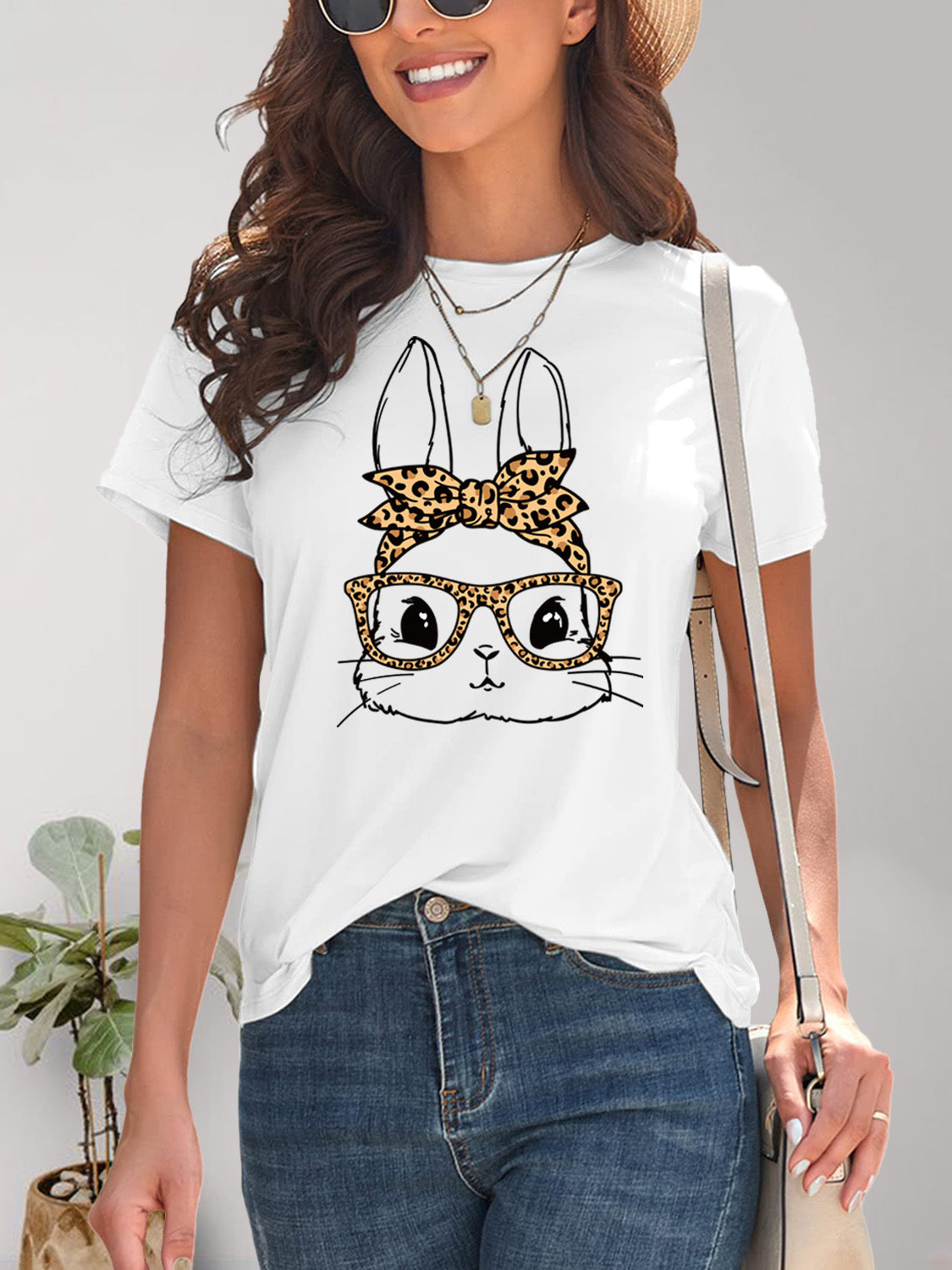 Rabbit Graphic Round Neck Short Sleeve T-Shirt - The Boutie Shop