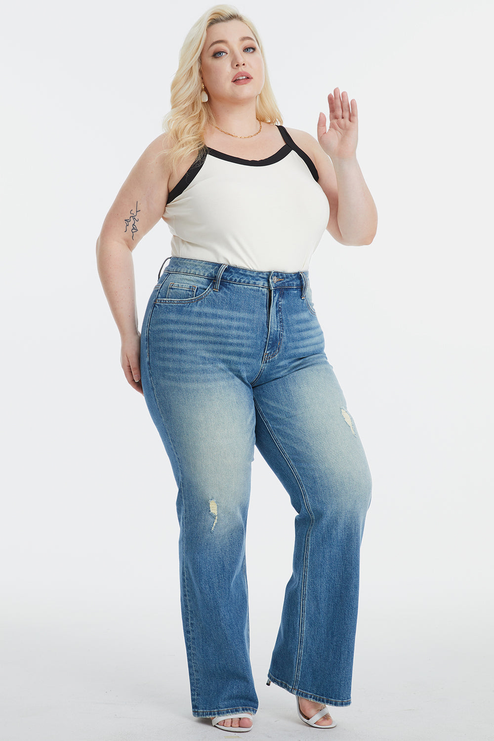 BAYEAS Full Size Ultra High-Waist Gradient Bootcut Jeans - The Boutie Shop