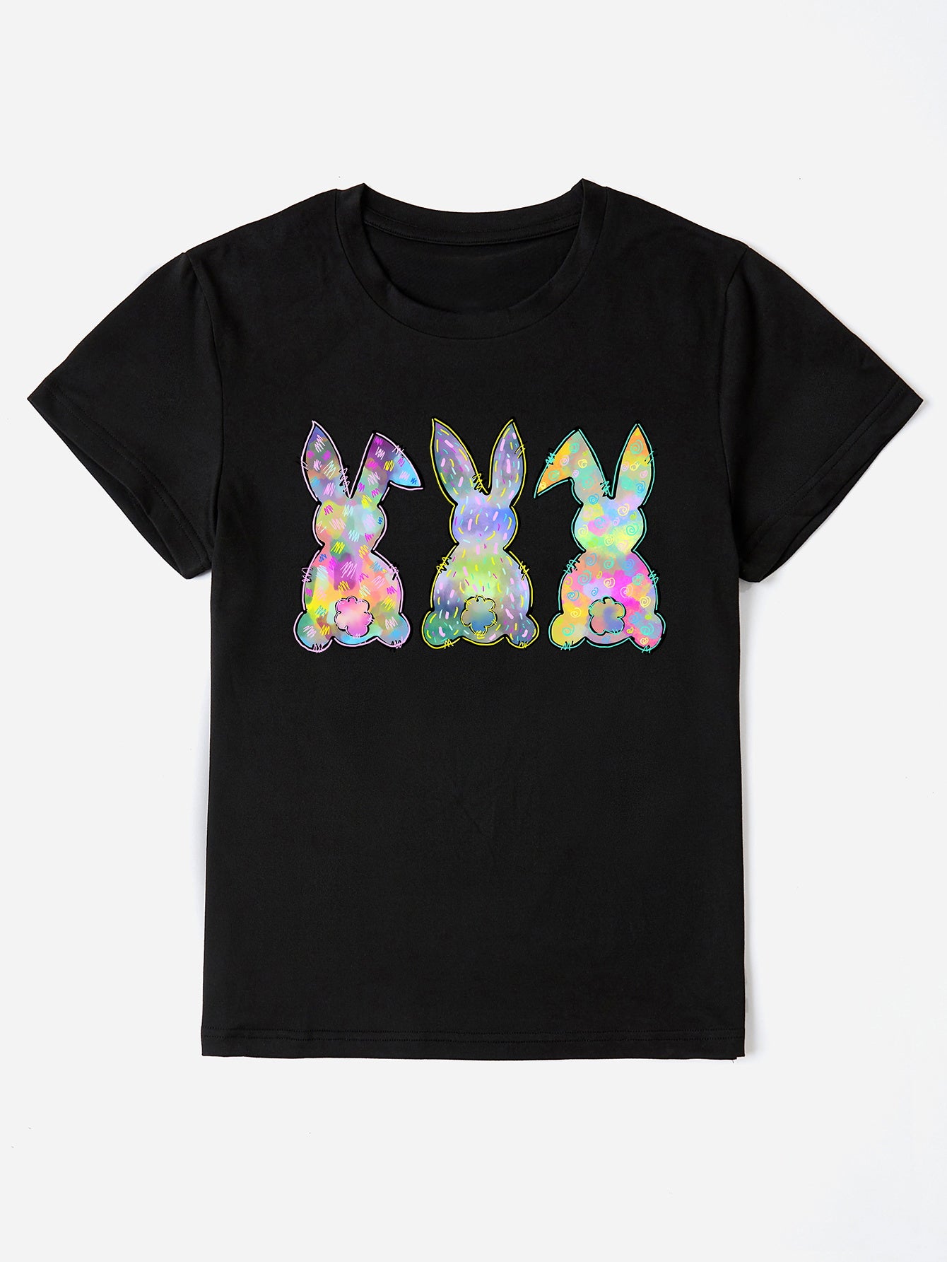 Rabbit Round Neck Short Sleeve T-Shirt - The Boutie Shop