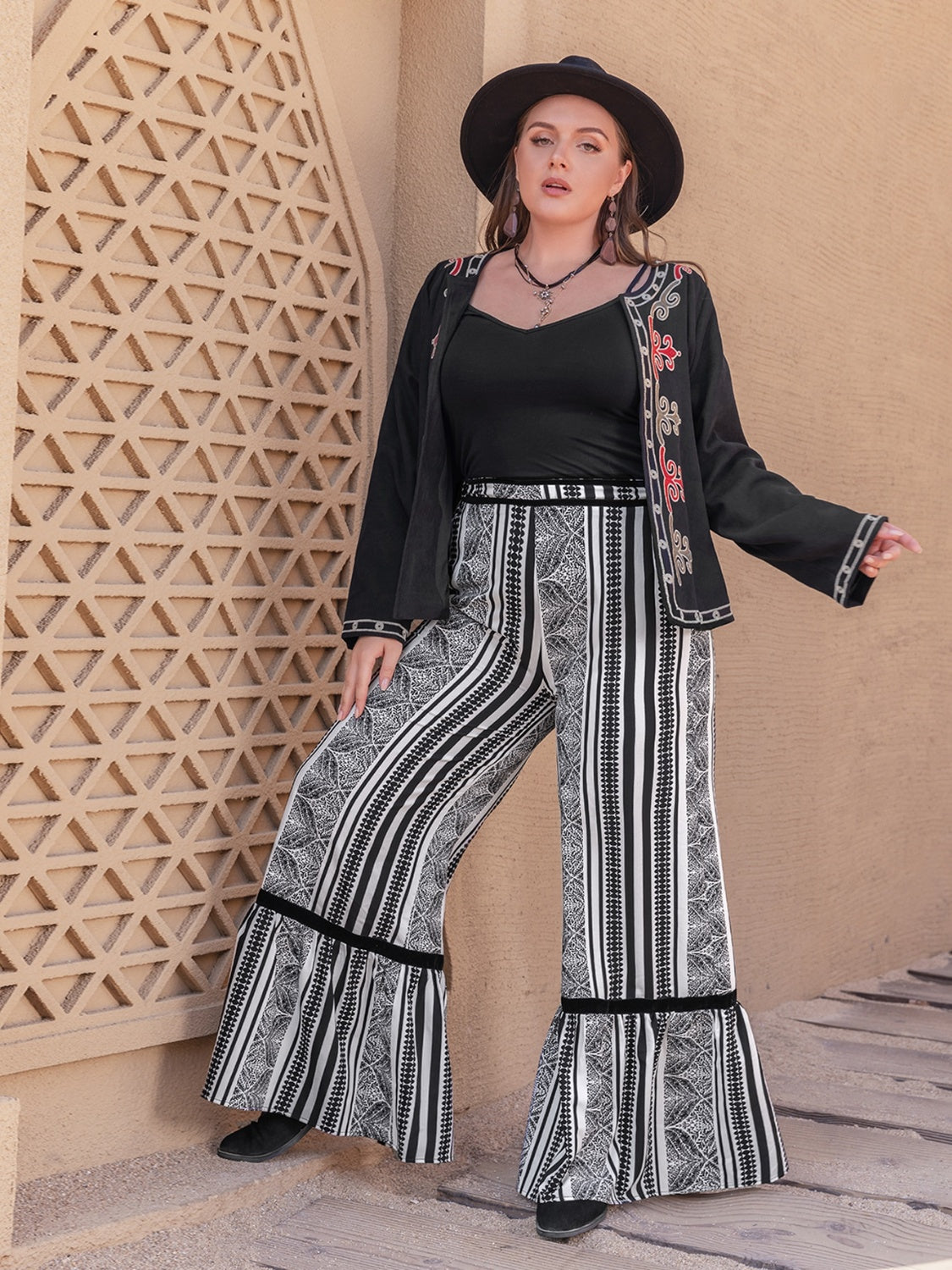 Plus Size Printed Wide Leg Pants - The Boutie Shop