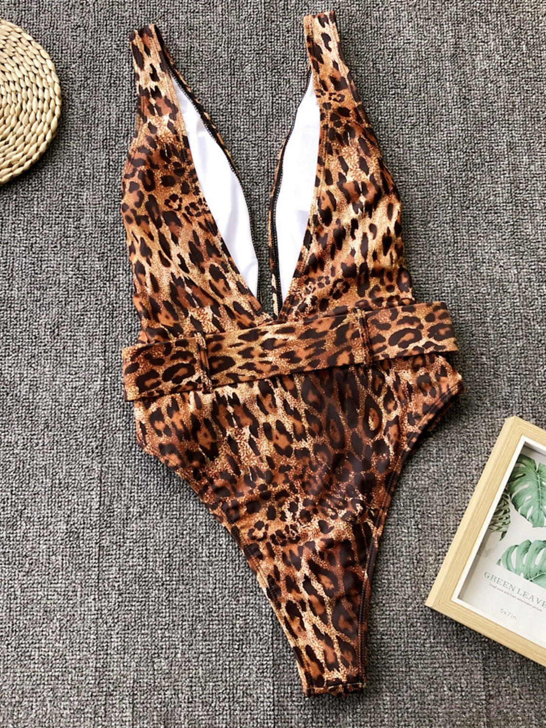 Leopard Plunge Wide Strap Sleeveless One-Piece Swimwear - The Boutie Shop