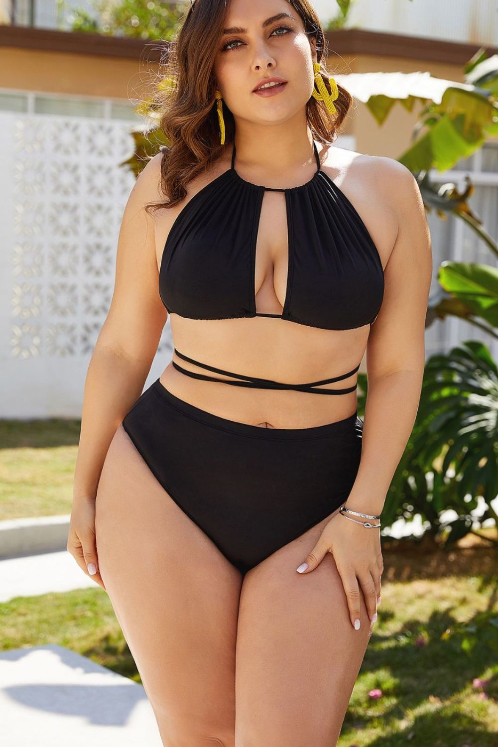 Plus Size Cutout Tied Backless Bikini Set - The Boutie Shop