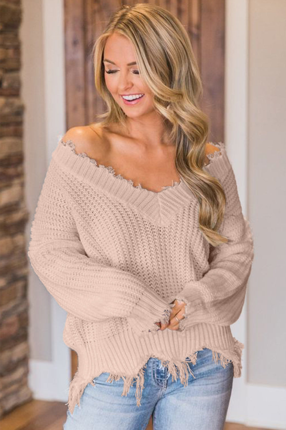 Frayed Hem Dropped Shoulder Sweater - The Boutie Shop