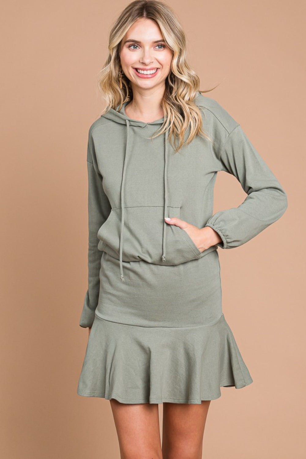 Culture Code Full Size Drawstring Dropped Shoulder Hooded Mini Dress - The Boutie Shop