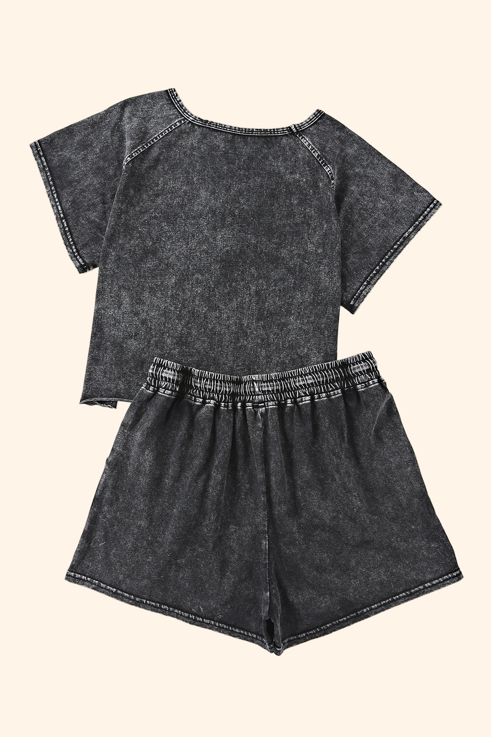 Heathered Round Neck Top and Shorts Lounge Set - The Boutie Shop