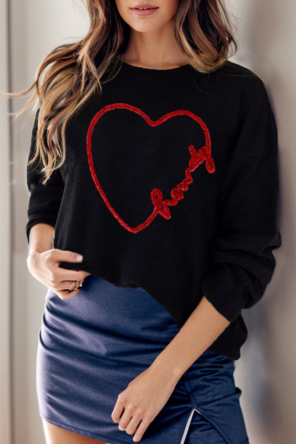 Round Neck Long Sleeve Sweater - The Boutie Shop