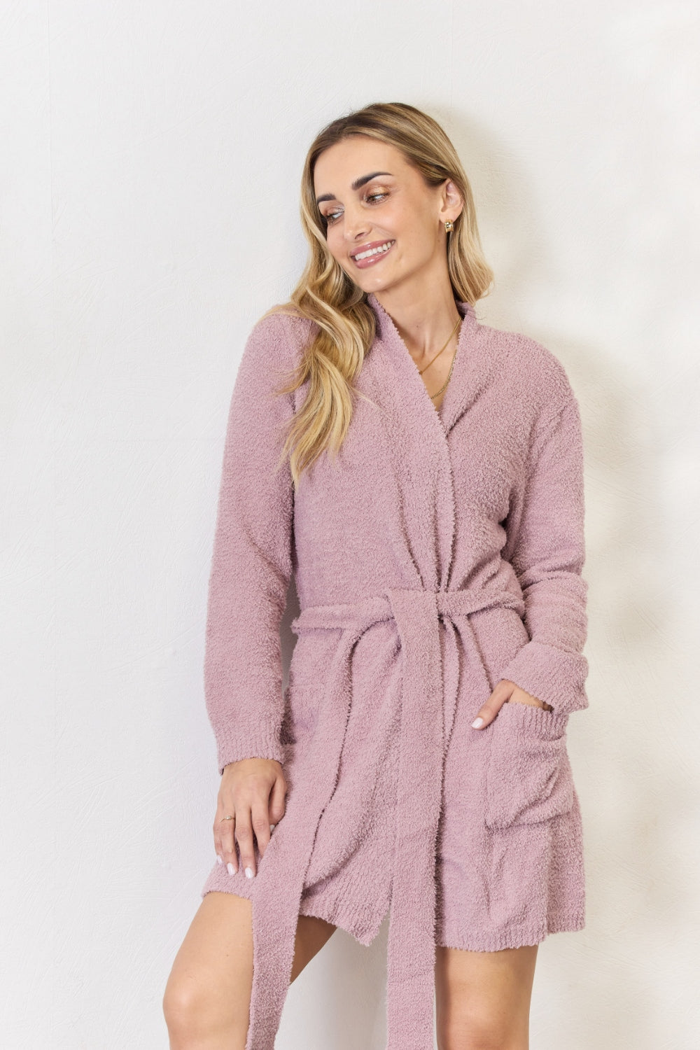 Hailey & Co Tie Front Long Sleeve Robe - The Boutie Shop