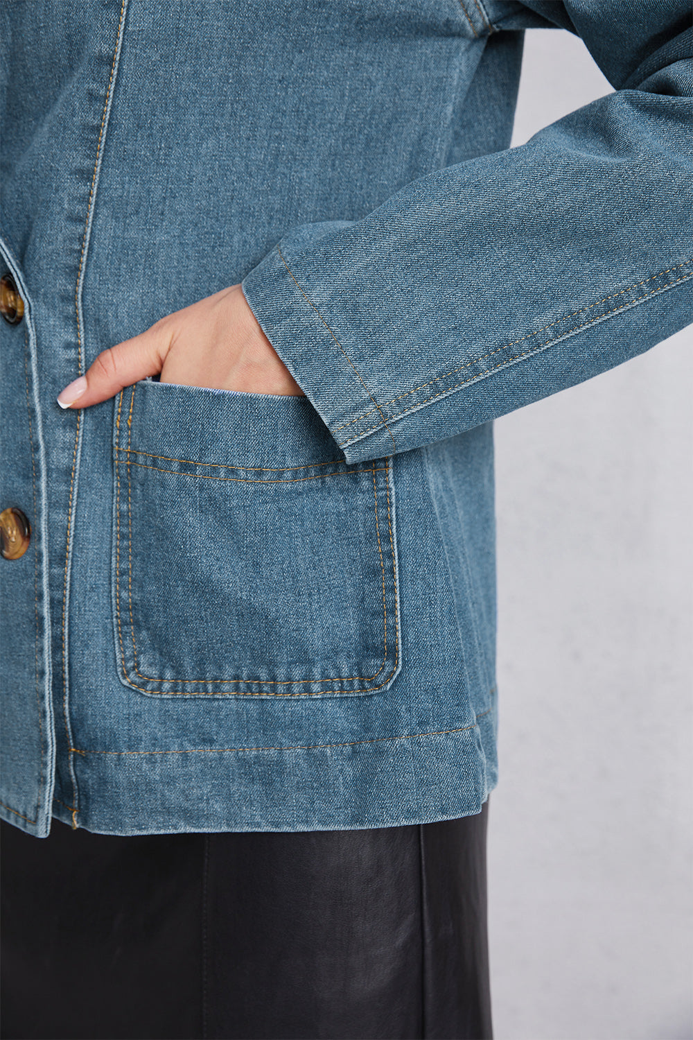 Pocketed Button Up Denim Jacket - The Boutie Shop