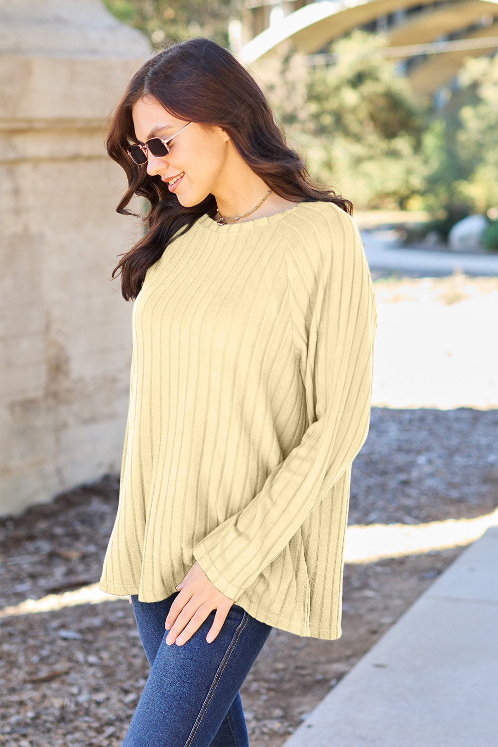 Basic Bae Full Size Ribbed Round Neck Long Sleeve Knit Top - The Boutie Shop