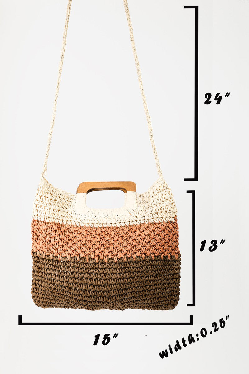 Fame Color Block Double-Use Braided Tote Bag - The Boutie Shop