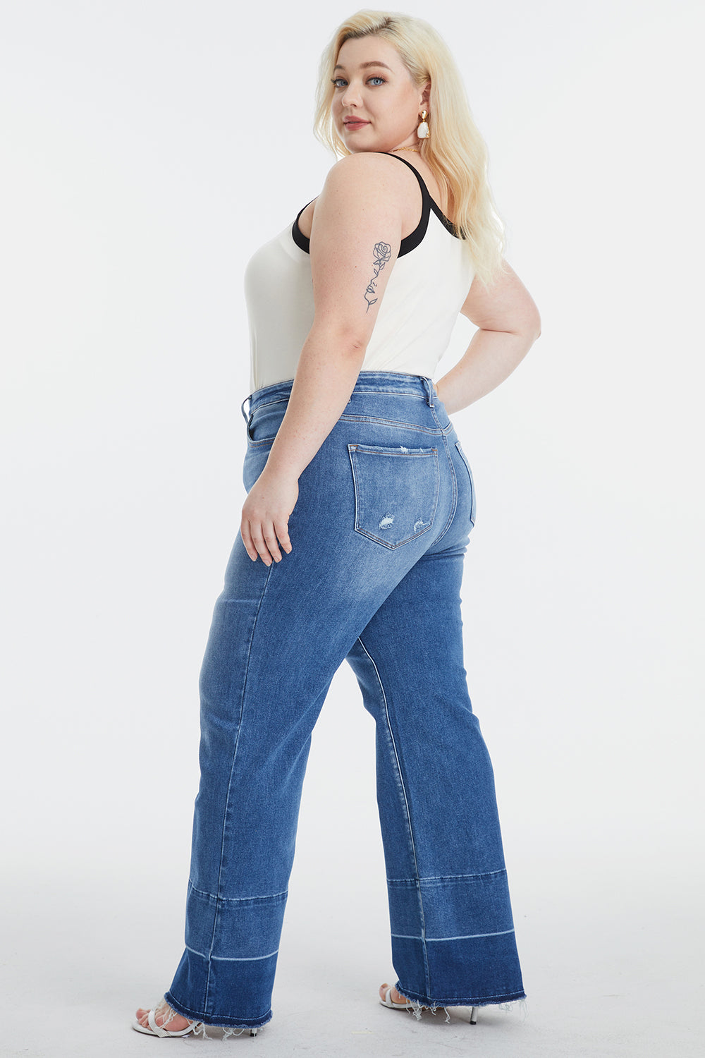 BAYEAS Full Size High Waist Cat's Whisker Wide Leg Jeans - The Boutie Shop