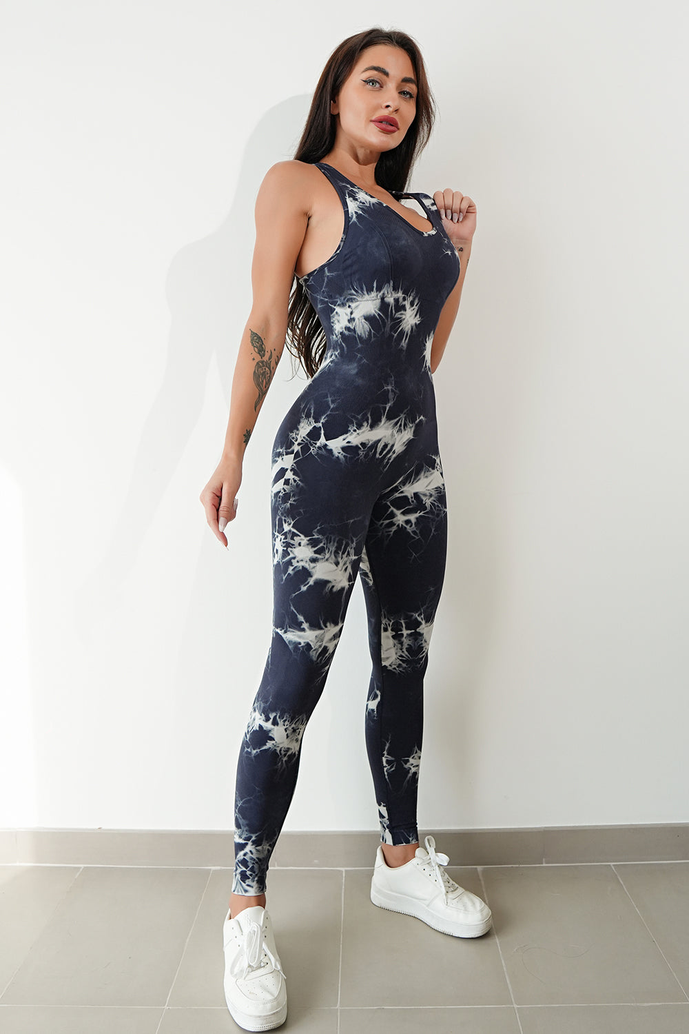 Printed Crisscross Wide Strap Jumpsuit - The Boutie Shop