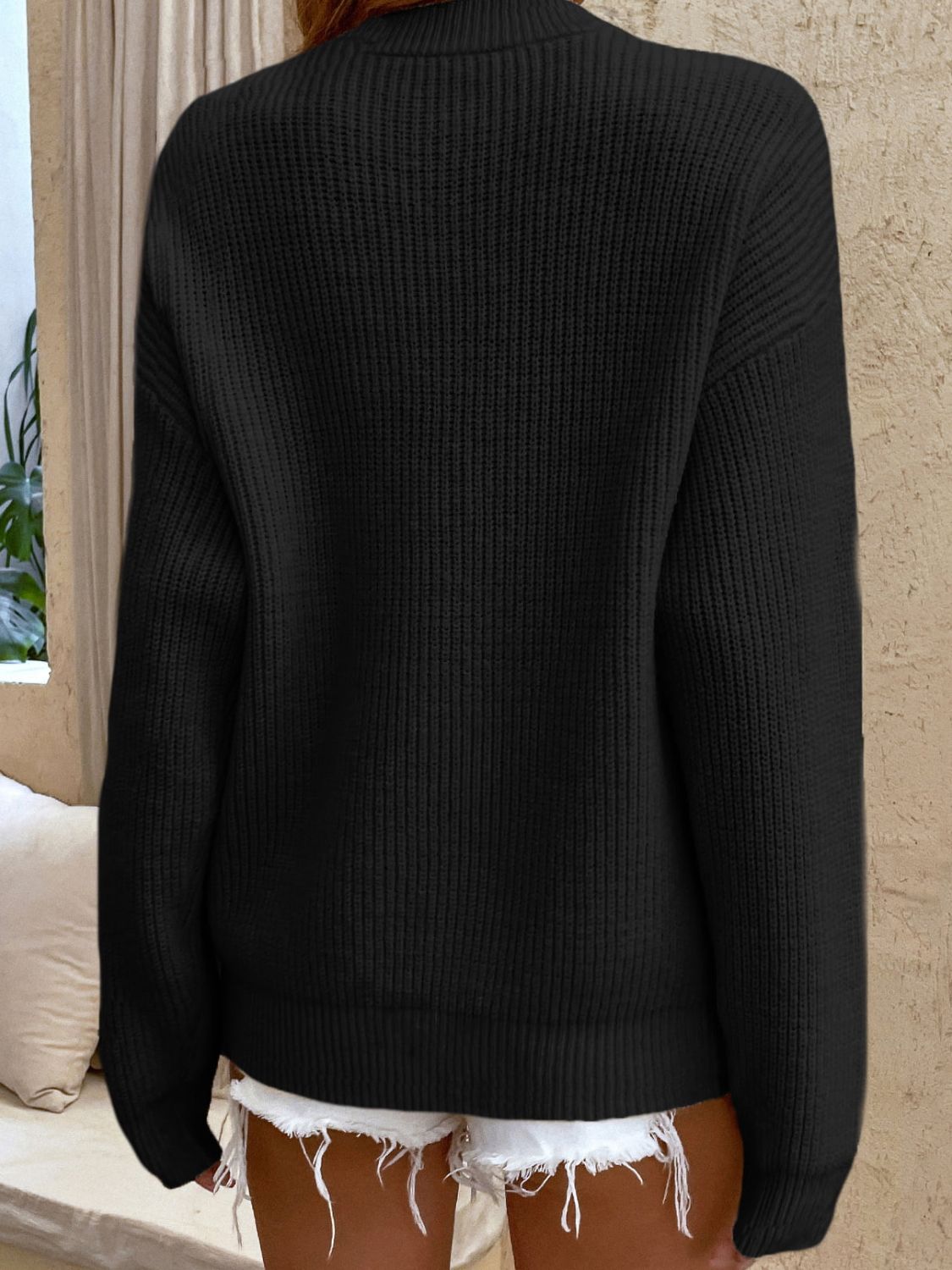 Round Neck Ribbed Button-Down Sweater - The Boutie Shop