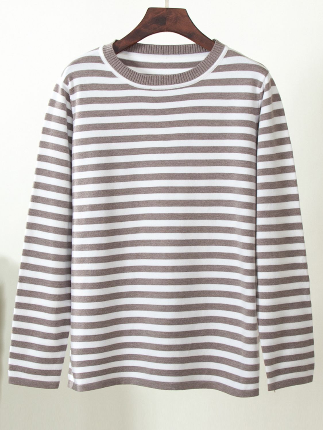 Striped Round Neck Long Sleeve Sweater - The Boutie Shop