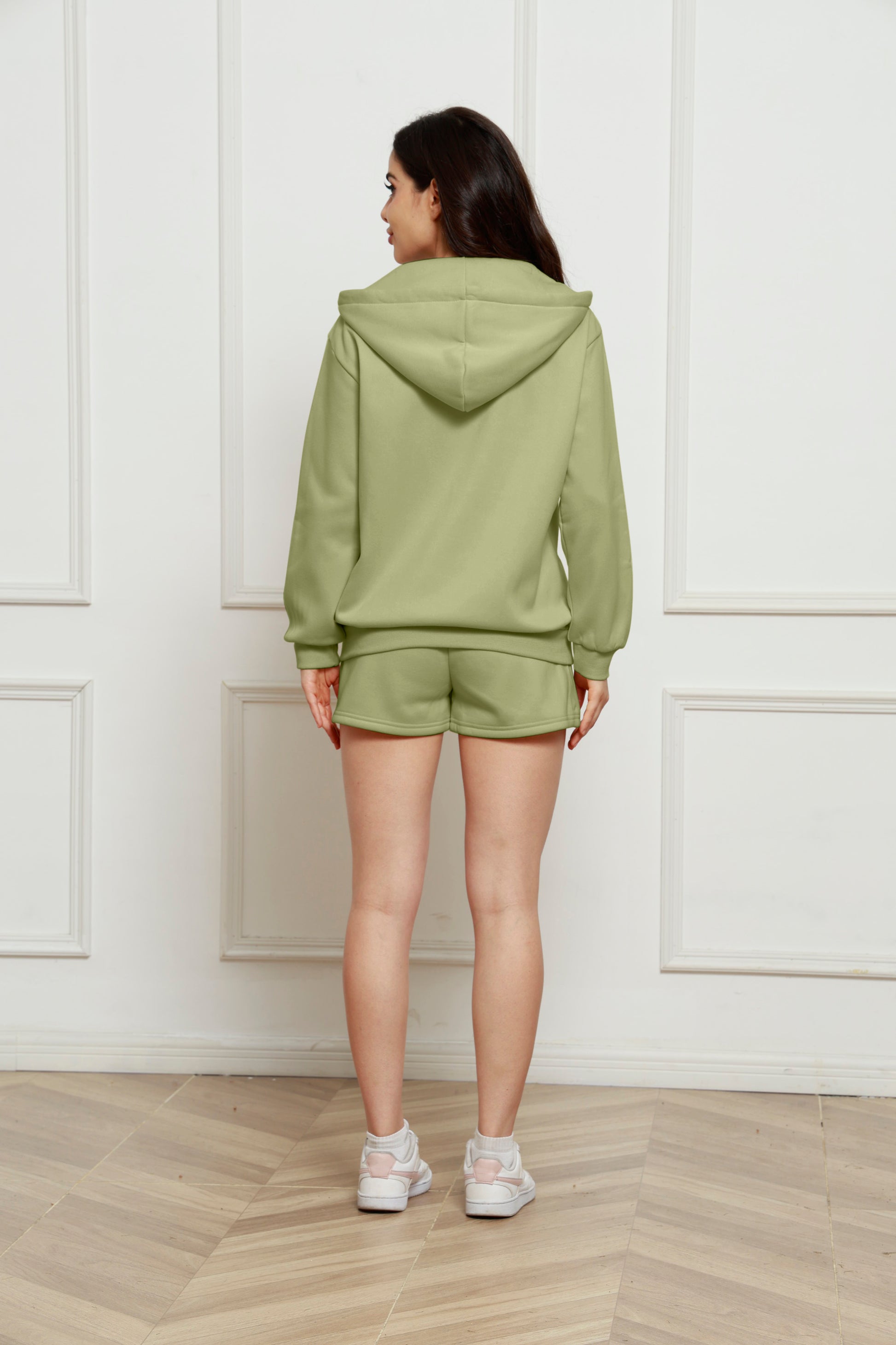 Zip Up Drawstring Hoodie and Shorts Set - The Boutie Shop