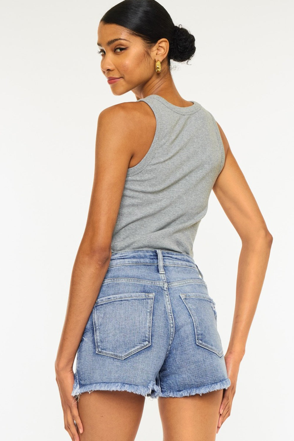 Kancan Distressed Raw Hem Denim Shorts - The Boutie Shop