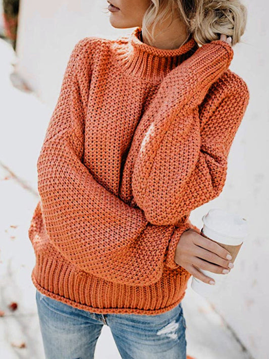 Turtleneck Dropped Shoulder Sweater - The Boutie Shop