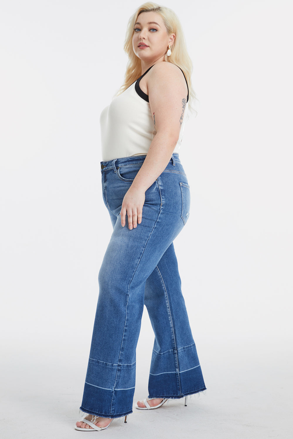 BAYEAS Full Size High Waist Cat's Whisker Wide Leg Jeans - The Boutie Shop