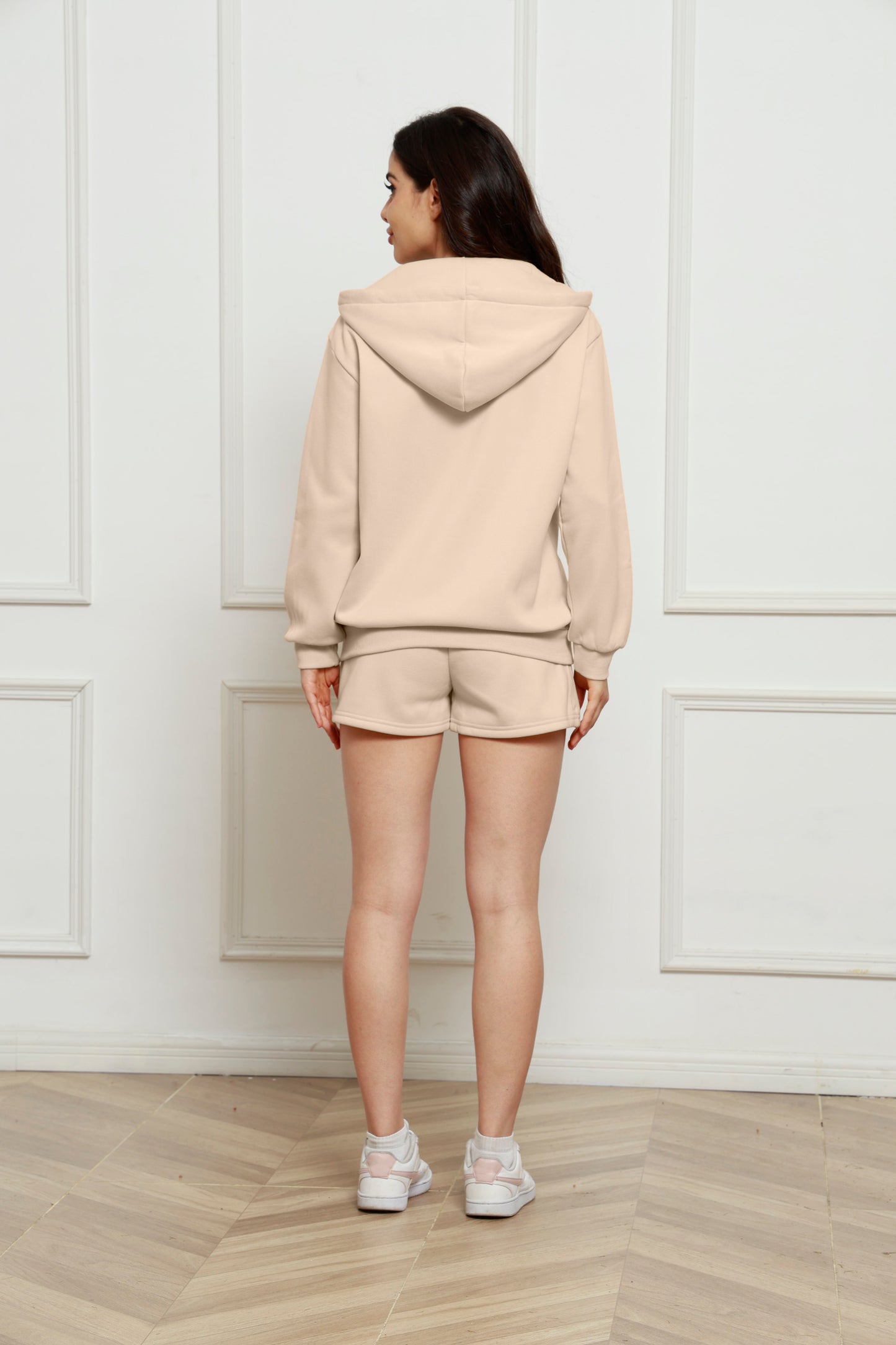 Zip Up Drawstring Hoodie and Shorts Set - The Boutie Shop