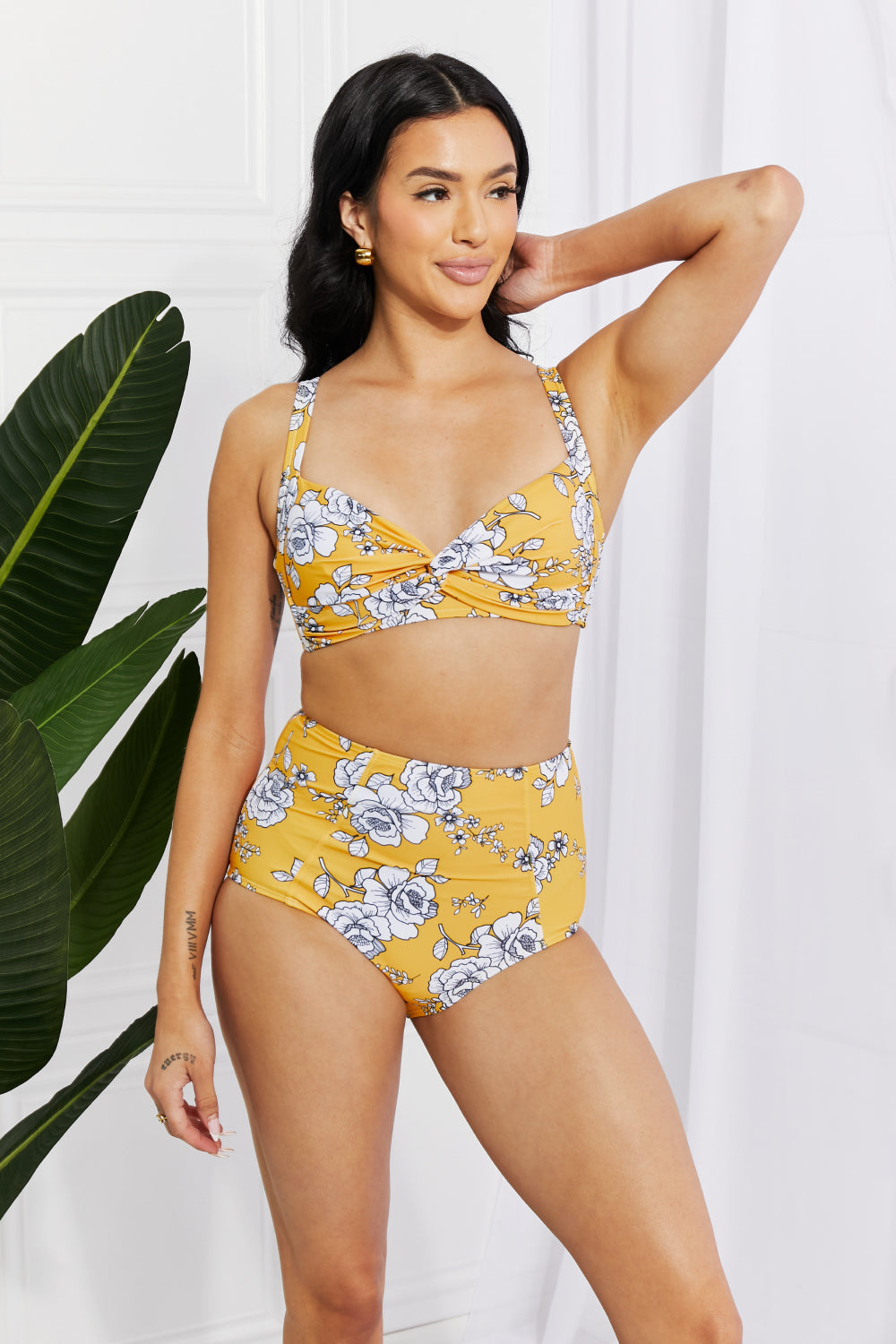 Marina West Swim Take A Dip Twist High-Rise Bikini in Mustard - The Boutie Shop