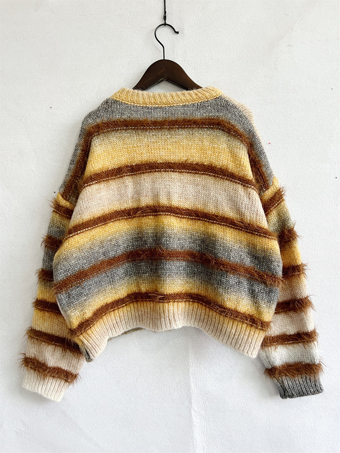 Striped Round Neck Long Sleeve Sweater - The Boutie Shop