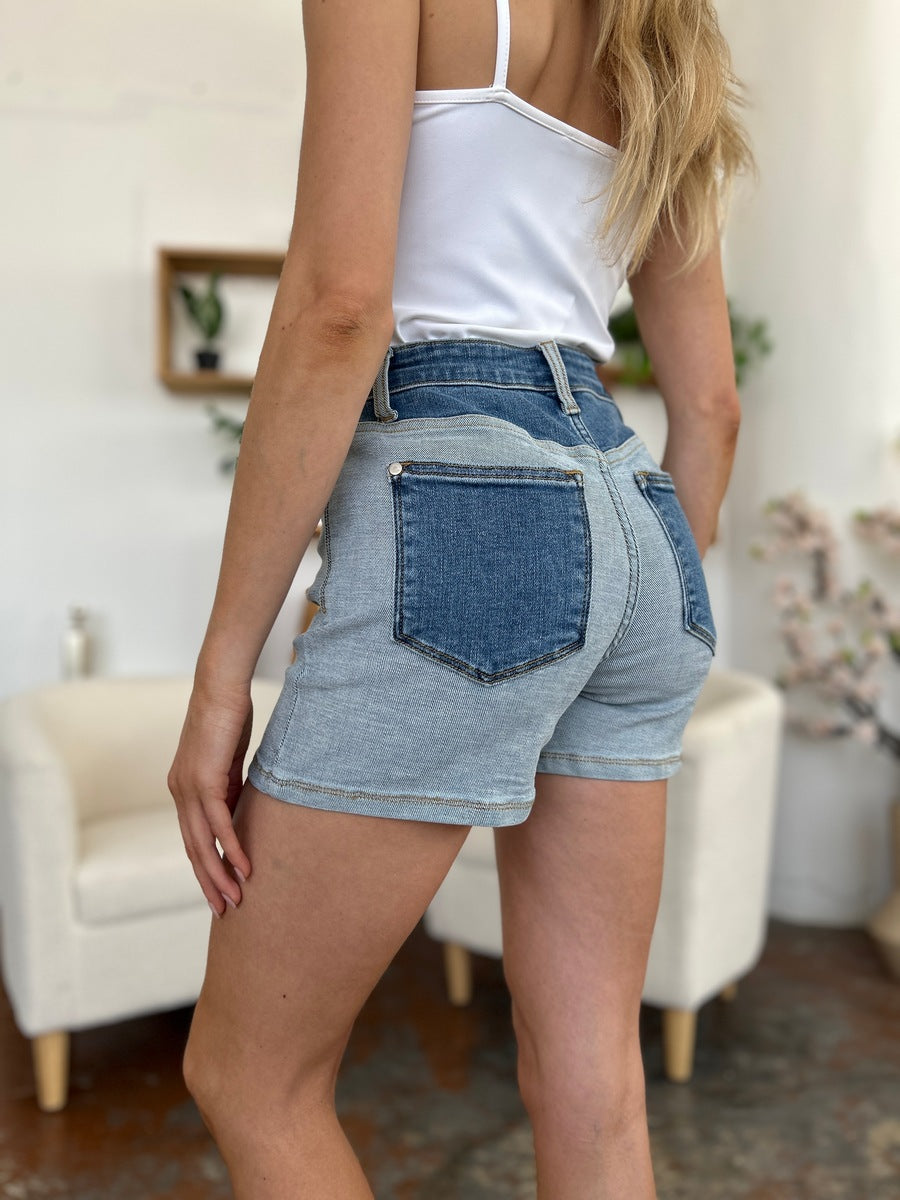 Judy Blue Full Size Color Block Denim Shorts - The Boutie Shop