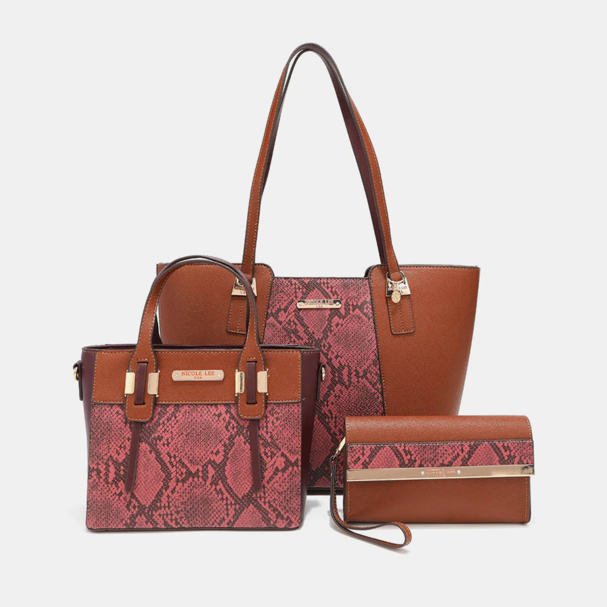 Nicole Lee USA 3-Piece Snake Print Handbag Set - The Boutie Shop