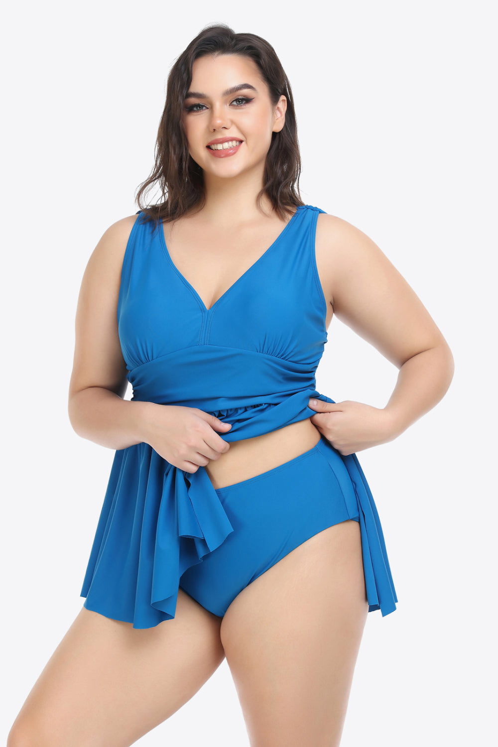 Plus Size Plunge Sleeveless Two-Piece Swimsuit - The Boutie Shop