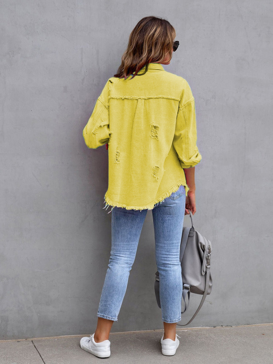 Distressed Drop Shoulder Denim Jacket - The Boutie Shop