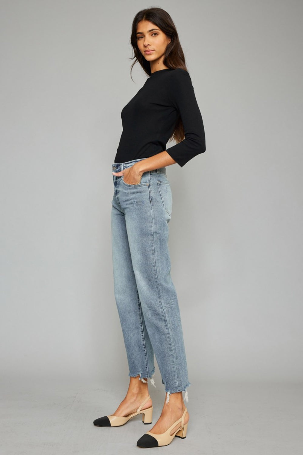 Kancan High Waist Raw Hem Cropped Wide Leg Jeans - The Boutie Shop